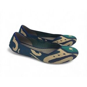 Rothy's Moroccan Blue Flats Ikat Print Comfy Textile Shoes Round Toe size 8.5